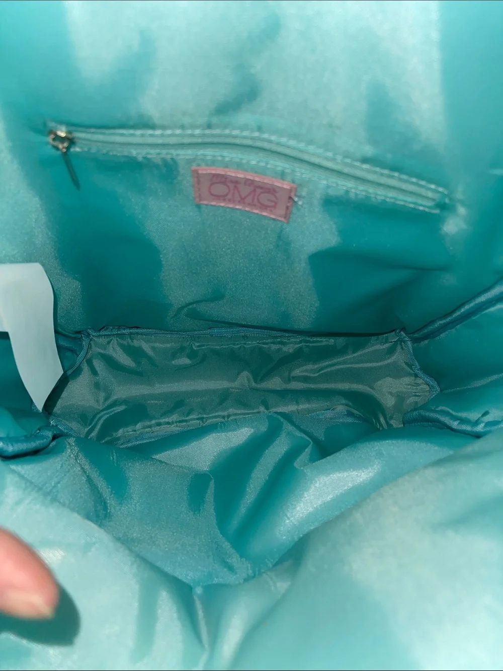 Quilted Mint Backpack with Pink Hearts & Pom Charm